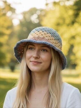Multicolor Crochet Bucket Hat OSFM NWOT